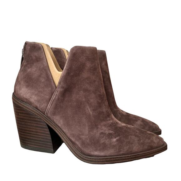 Vince Camuto Gigietta Suede Heeled Ankle Boots US 8 EU 38.5 Brown Western - Picture 1 of 10